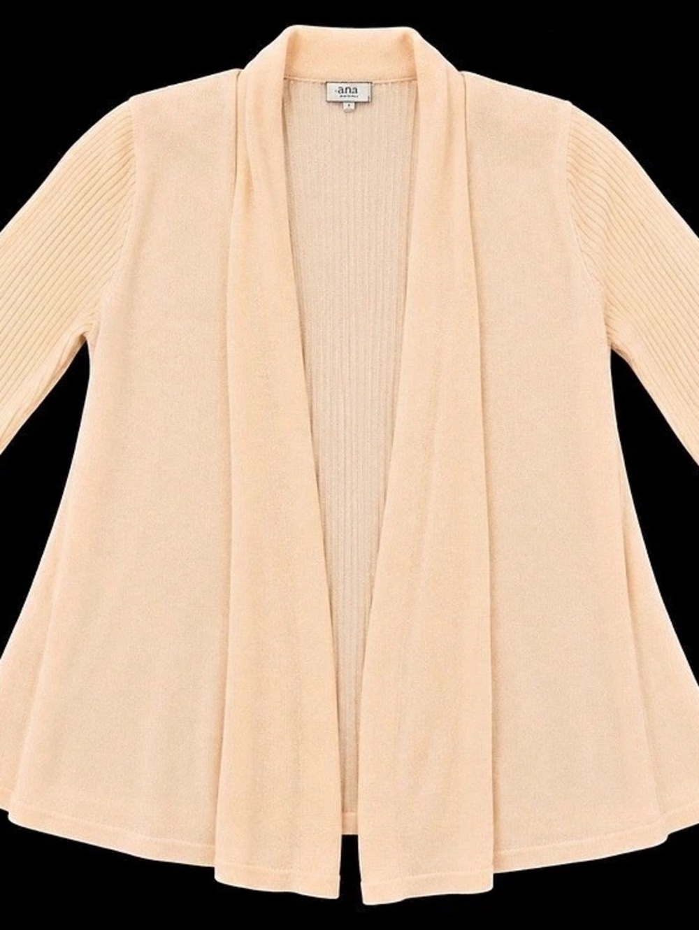 Sag Harbor Petites PL Peach Blush Ribbed Sleeve Open Front Cardigan